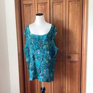 Kim Rogers Teal & Gold Sleeveless Pullover Top, Size 3X